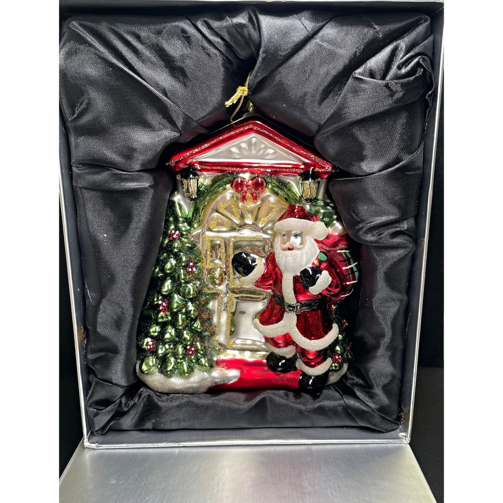 Glass Ornament Made Poland Huras Family "Santa's Here Knock Knock" New in Box!